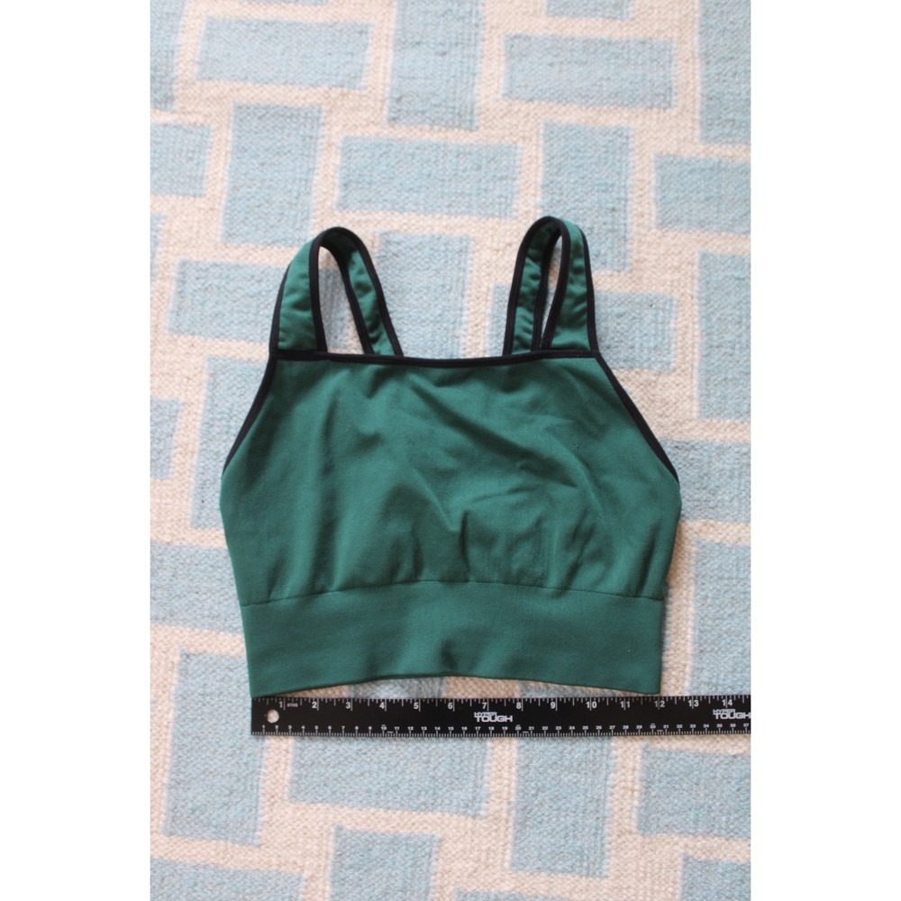 Oiselle L Green Sports Bra Strappy Back Ribbed Band Activewear